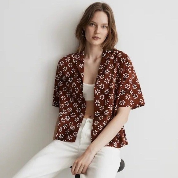Madewell Bubble-Printed Button-Up CampShirt in Dusty Redwood Size M - Picture 4 of 11